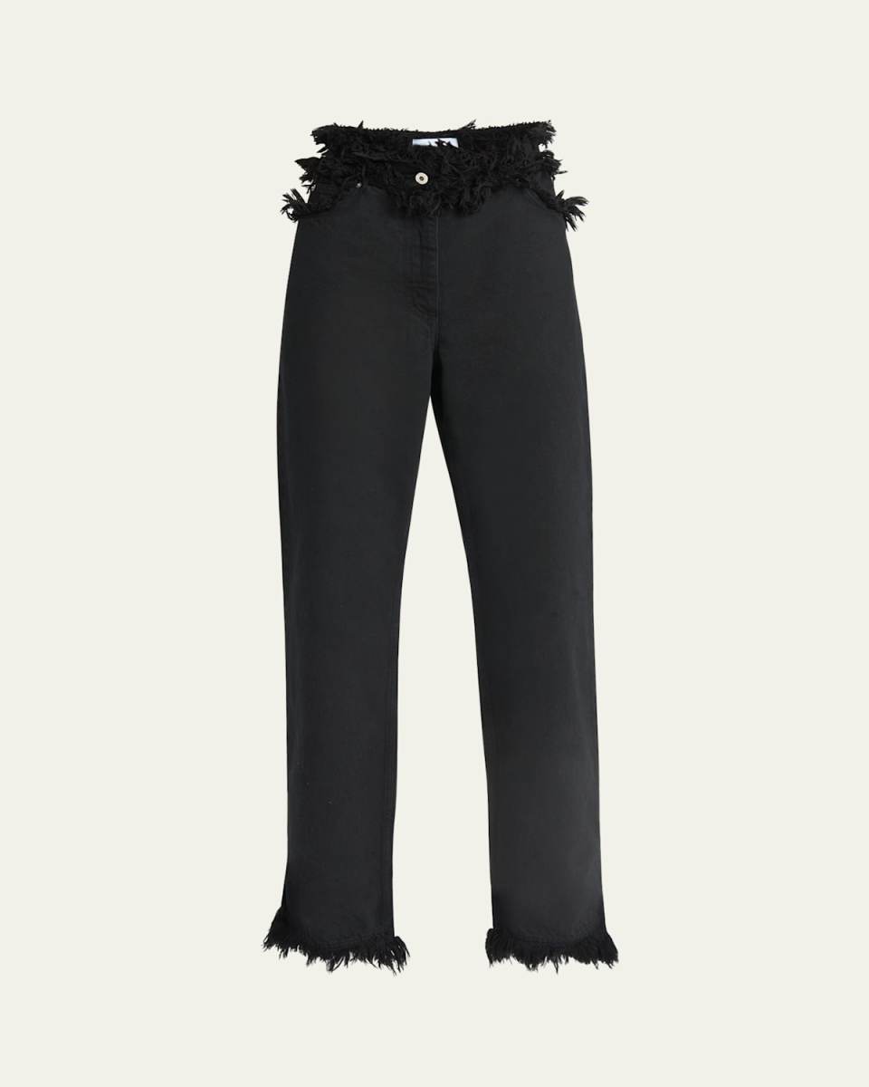 Frayed High-Rise Straight-Leg Pants